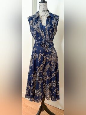 Navy blue floral button down shirt dress